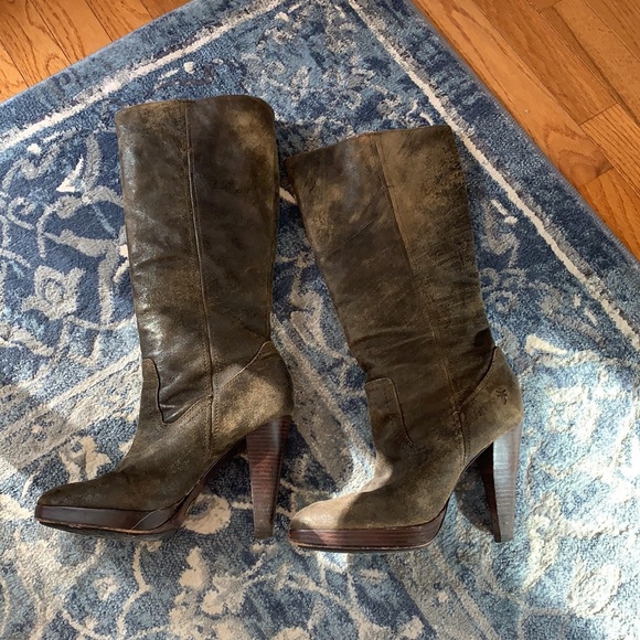FRYE Harlow designer brown leather tall boots 9 - Picture 10 of 13
